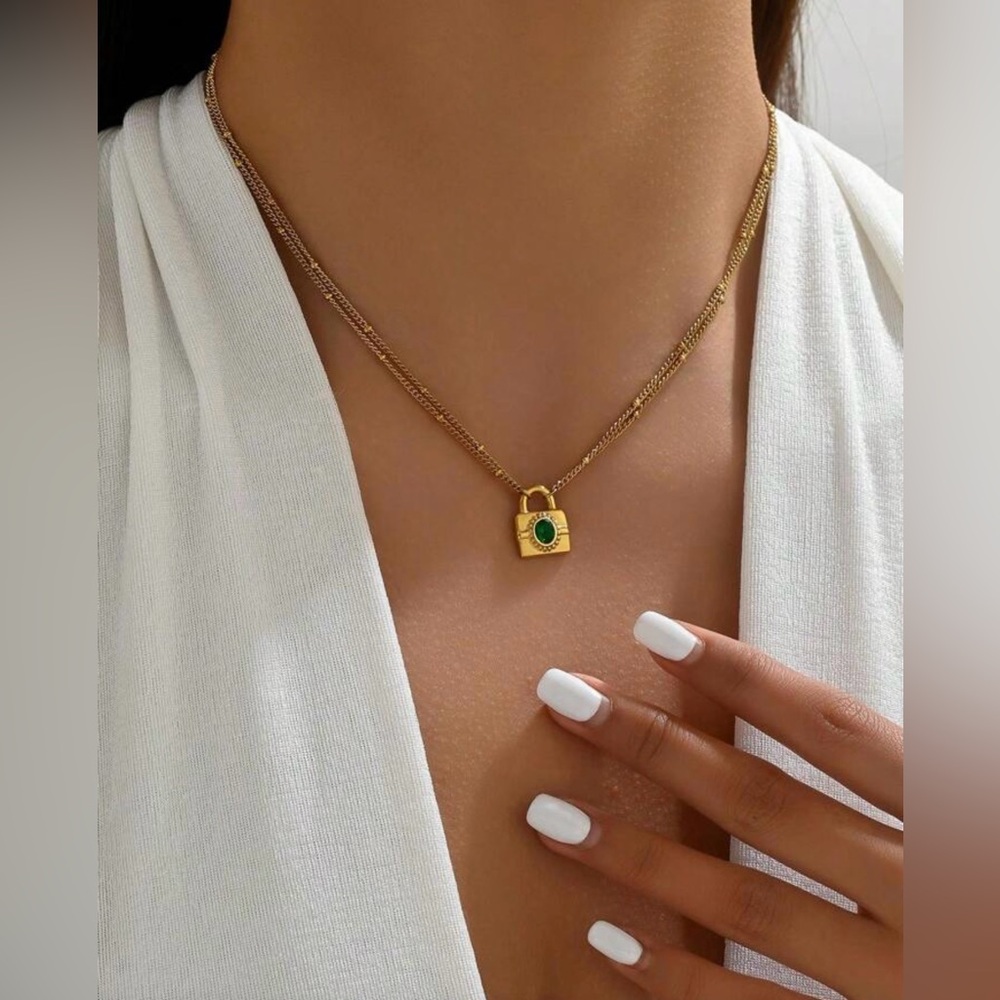 18K Gold Plated Padlock Necklace*Vintage Necklace*Bubble Chain Necklace